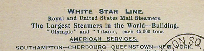 menu RMS Oceanic